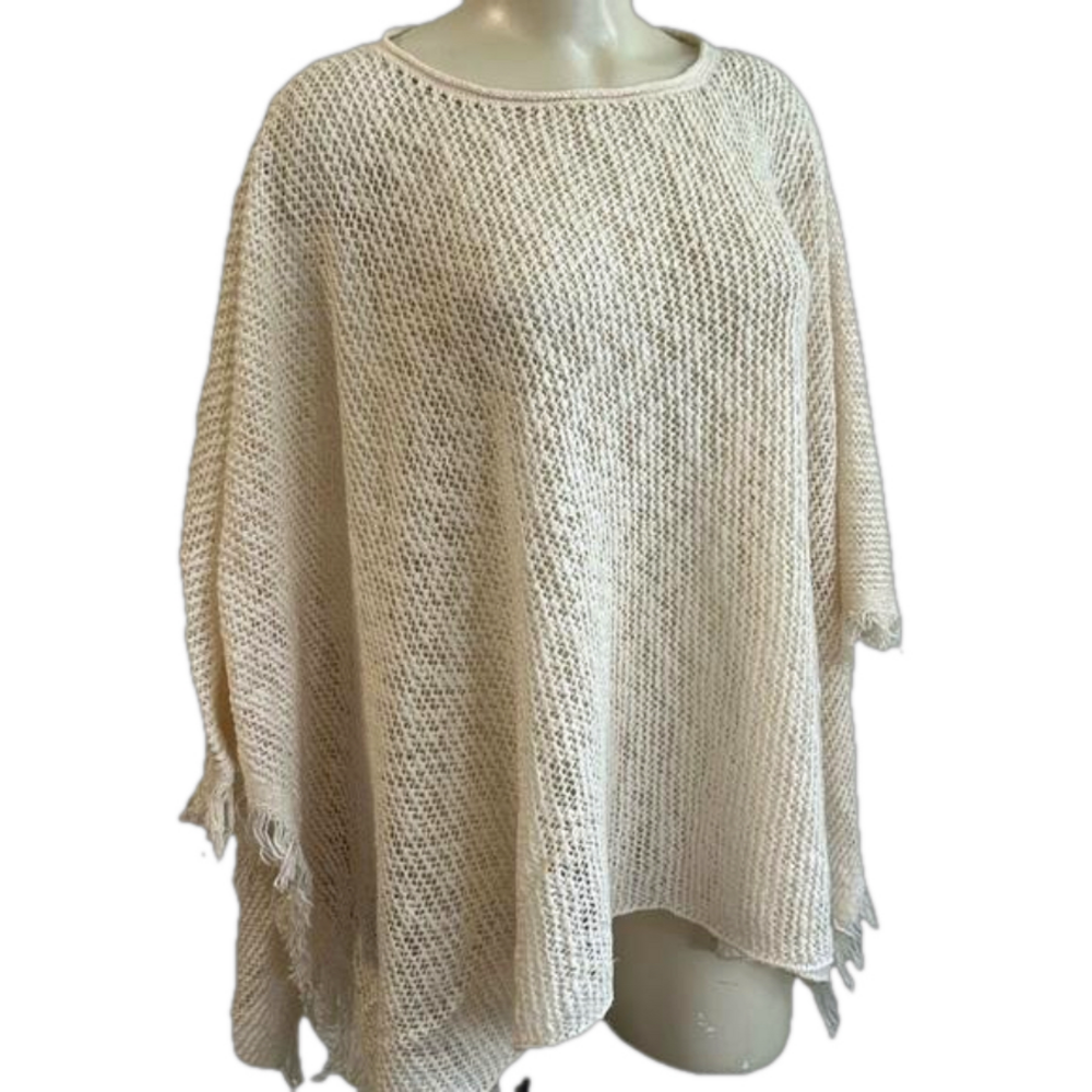 EILEEN FISHER 100% Organic cotton ivory transparent top / poncho OS P